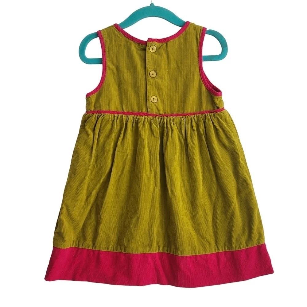 OshKosh‎ 3T Genuine Kids Chartreuse Corduroy Sleeveless A-Line Embroidered Dress